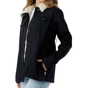 Hang ten Womens Black Utility Jacket Fleece Lined Plush collar XXL